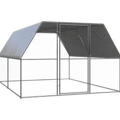 HELLOSHOP26 - Poulailler enclos cage poules d'extérieur 3 x 4 x 2 m acier galvanisé argent