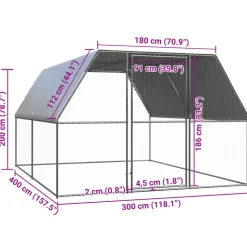 HELLOSHOP26 - Poulailler enclos cage poules d'extérieur 3 x 4 x 2 m acier galvanisé argent
