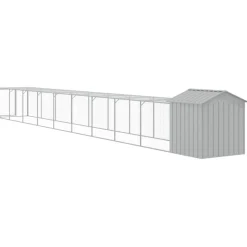 HELLOSHOP26 - Poulailler enclos cage poules avec cour clair 117 x 1017 x 123 cm acier galvanisé gris