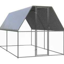 HELLOSHOP26 - Poulailler enclos cage poules d'extérieur 2 x 4 x 2 m acier galvanisé argent