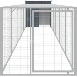 HELLOSHOP26 - Poulailler enclos cage poules avec cour 110 x 609 x 110 cm acier galvanisé anthracite