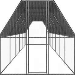 HELLOSHOP26 - Poulailler enclos cage poules d'extérieur 2 x 12 x 2 m acier galvanisé argent
