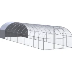 HELLOSHOP26 - Poulailler enclos cage poules d'extérieur 3 x 12 x 2 m acier galvanisé argent