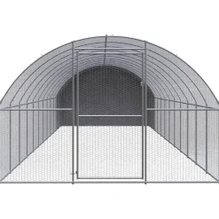 HELLOSHOP26 - Poulailler enclos cage poules d'extérieur 3 x 12 x 2 m acier galvanisé argent