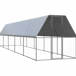 HELLOSHOP26 - Poulailler enclos cage poules d'extérieur 2 x 10 x 2 m acier galvanisé argent