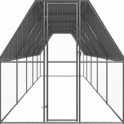 HELLOSHOP26 - Poulailler enclos cage poules d'extérieur 2 x 10 x 2 m acier galvanisé argent