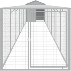 HELLOSHOP26 - Poulailler enclos cage poules avec cour clair 117 x 813 x 123 cm acier galvanisé gris