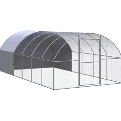 HELLOSHOP26 - Poulailler enclos cage poules d'extérieur 3 x 6 x 2 m acier galvanisé argent