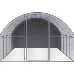 HELLOSHOP26 - Poulailler enclos cage poules d'extérieur 3 x 6 x 2 m acier galvanisé argent