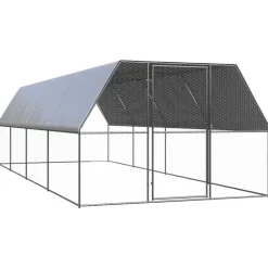 HELLOSHOP26 - Poulailler enclos cage poules d'extérieur 3 x 8 x 2 m acier galvanisé argent