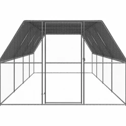 HELLOSHOP26 - Poulailler enclos cage poules d'extérieur 3 x 8 x 2 m acier galvanisé argent