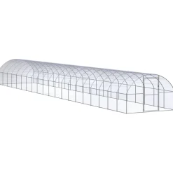 HELLOSHOP26 - Poulailler enclos cage poules d'extérieur 3 x 20 x 2 m acier galvanisé argent