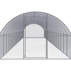 HELLOSHOP26 - Poulailler enclos cage poules d'extérieur 3 x 20 x 2 m acier galvanisé argent