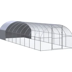 HELLOSHOP26 - Poulailler enclos cage poules d'extérieur 3 x 10 x 2 m acier galvanisé argent
