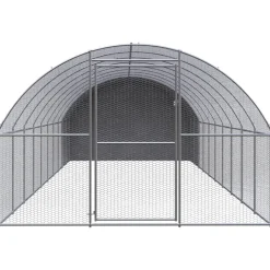 HELLOSHOP26 - Poulailler enclos cage poules d'extérieur 3 x 10 x 2 m acier galvanisé argent