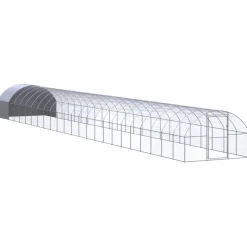 HELLOSHOP26 - Poulailler enclos cage poules d'extérieur 3 x 24 x 2 m acier galvanisé argent