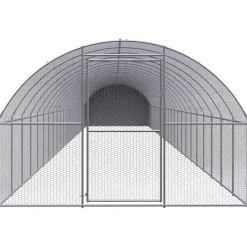 HELLOSHOP26 - Poulailler enclos cage poules d'extérieur 3 x 24 x 2 m acier galvanisé argent