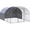 HELLOSHOP26 - Poulailler enclos cage poules d'extérieur 3 x 4 x 2 m acier galvanisé argent