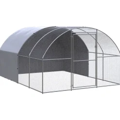 HELLOSHOP26 - Poulailler enclos cage poules d'extérieur 3 x 4 x 2 m acier galvanisé argent