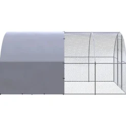 HELLOSHOP26 - Poulailler enclos cage poules d'extérieur 3 x 4 x 2 m acier galvanisé argent