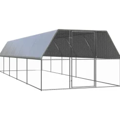 HELLOSHOP26 - Poulailler enclos cage poules d'extérieur 3 x 10 x 2 m acier galvanisé argent