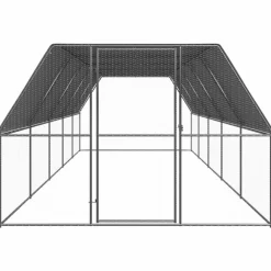 HELLOSHOP26 - Poulailler enclos cage poules d'extérieur 3 x 10 x 2 m acier galvanisé argent
