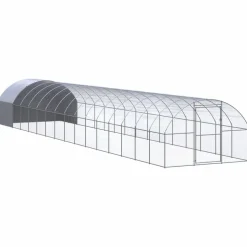 HELLOSHOP26 - Poulailler enclos cage poules d'extérieur 3 x 16 x 2 m acier galvanisé argent