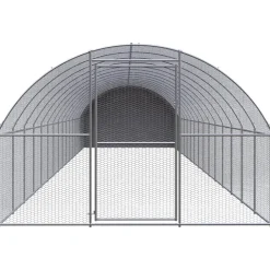HELLOSHOP26 - Poulailler enclos cage poules d'extérieur 3 x 16 x 2 m acier galvanisé argent