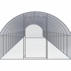 HELLOSHOP26 - Poulailler enclos cage poules d'extérieur 3 x 24 x 2 m acier galvanisé argent