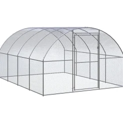 HELLOSHOP26 - Poulailler enclos cage poules d'extérieur 3 x 4 x 2 m acier galvanisé argent