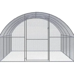 HELLOSHOP26 - Poulailler enclos cage poules d'extérieur 3 x 4 x 2 m acier galvanisé argent