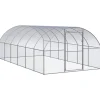 HELLOSHOP26 - Poulailler enclos cage poules d'extérieur 3 x 6 x 2 m acier galvanisé argent