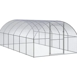 HELLOSHOP26 - Poulailler enclos cage poules d'extérieur 3 x 6 x 2 m acier galvanisé argent