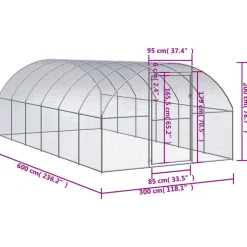 HELLOSHOP26 - Poulailler enclos cage poules d'extérieur 3 x 6 x 2 m acier galvanisé argent