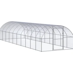 HELLOSHOP26 - Poulailler enclos cage poules d'extérieur 3 x 10 x 2 m acier galvanisé argent