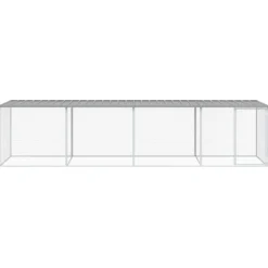 HELLOSHOP26 - Poulailler enclos cage poules avec toit clair 403 x 98 x 90 cm acier galvanisé gris