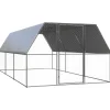 HELLOSHOP26 - Poulailler enclos cage poules d'extérieur 3 x 6 x 2 m acier galvanisé argent