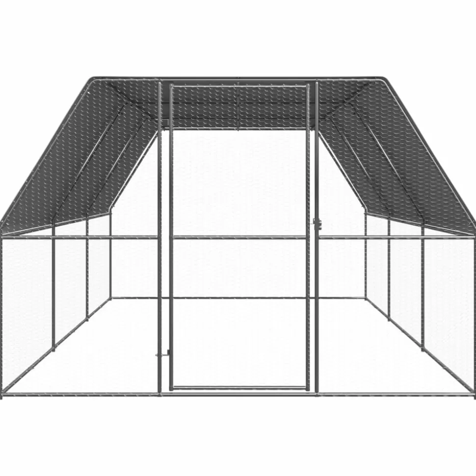 HELLOSHOP26 - Poulailler enclos cage poules d'extérieur 3 x 6 x 2 m acier galvanisé argent