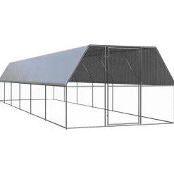 HELLOSHOP26 - Poulailler enclos cage poules d'extérieur 3 x 12 x 2 m acier galvanisé argent