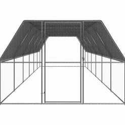 HELLOSHOP26 - Poulailler enclos cage poules d'extérieur 3 x 12 x 2 m acier galvanisé argent