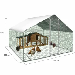 IDMARKET - Enclos poulailler 9 m² parc grillagé 3x3 m acier galvanisé