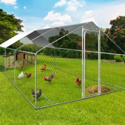 IDMARKET - Enclos poulailler 18 m² parc grillagé 6x3 m acier galvanisé