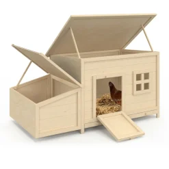 IDMARKET - Poulailler toit plat pour poules sur pilotis avec pondoir en bois, capacité jusqu'à 6 poules