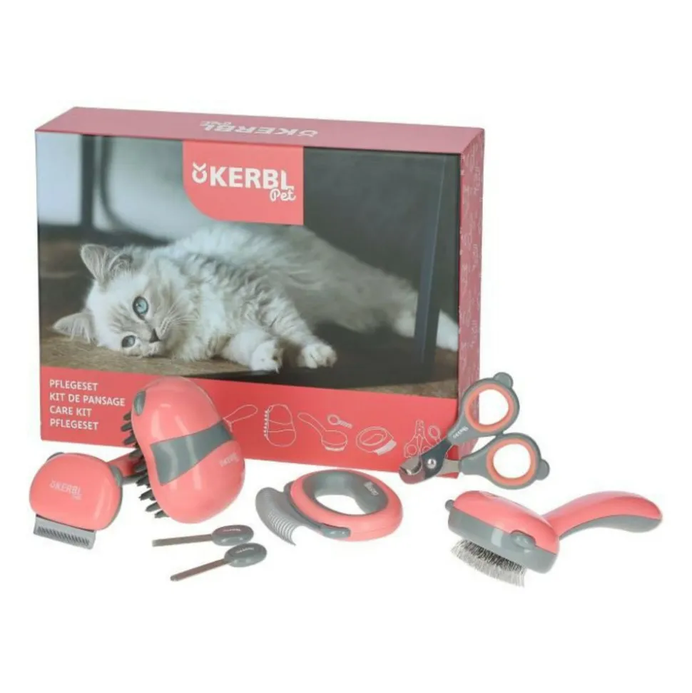 KERBL - Kit de toilettage 7 pieces kerbl - rouge et noir - pour chat