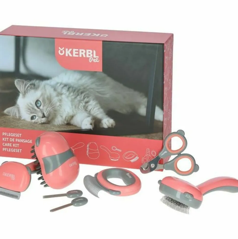 KERBL - Kit de toilettage 7 pieces kerbl - rouge et noir - pour chat