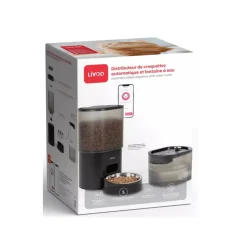 Livoo distributeur de croquettes automatique 5w noir + fontaine à eau - pet107