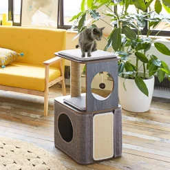 LULU S WORLD - Arbre à Chat "Cubox Duplex" gris - L. 38 x l. 38 x H. 75 cm