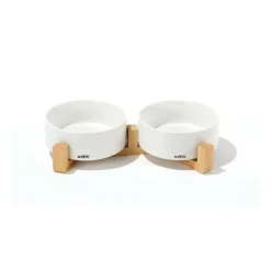 M PETS - Bols céramique avec support en bambou 2x350 ml - mpets - opera - blanc