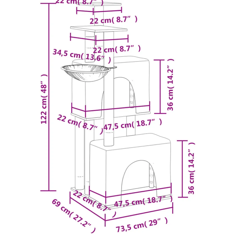 MAISON EXCLUSIVE - Arbre à chat avec griffoirs en sisal gris foncé 122 cm