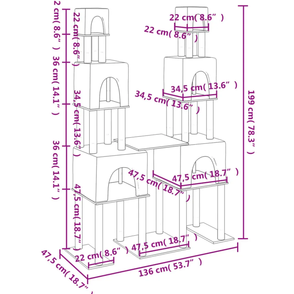 MAISON EXCLUSIVE - Arbre à chat avec griffoirs en sisal gris clair 199 cm